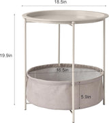 VECELO Round Side/End Table with Fabric Storage Basket，Metal Anti-Rust and Waterproof Small Bedside Nightstand with - Photo 3