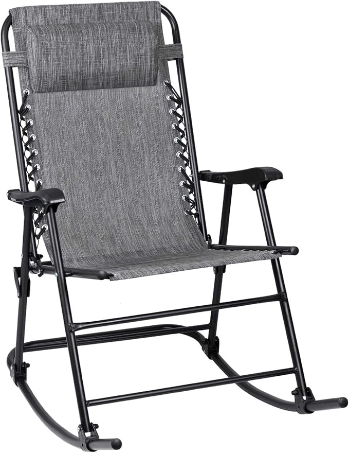 Flamaker Patio Rocking Chair Zero Gravity Chair Outdoor Folding Recliner Foldable Lounge Chair Outdoor Pool Chair for Patio, Poolside and Camping (Grey)