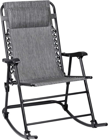 Flamaker Patio Rocking Chair Zero Gravity Chair Outdoor Folding Recliner Foldable Lounge Chair Outdoor Pool Chair for Patio, Poolside and Camping (Grey)