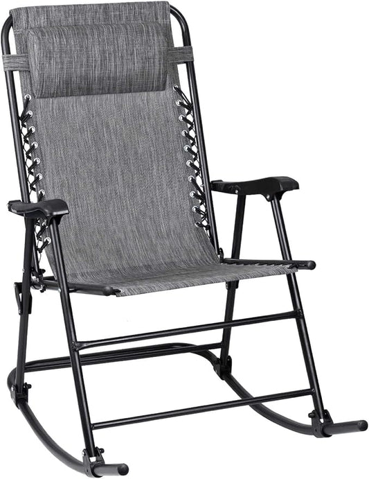 Flamaker Patio Rocking Chair Zero Gravity Chair Outdoor Folding Recliner Foldable Lounge Chair Outdoor Pool Chair for Patio, Poolside and Camping (Grey)