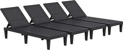 JUMMICO Patio Chaise Lounge Chair Set of 4 Outdoor PE Waterproof Adjustable Easy Assembly Lounge Chairs for Outside Pool Garden Deck Beach (Black, Set of 4)