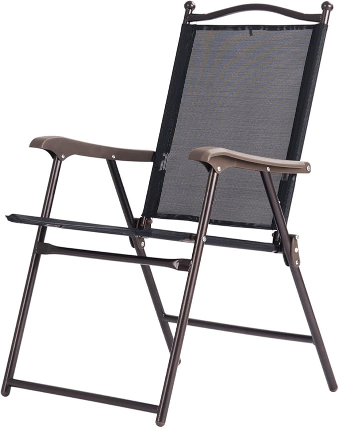 Giantex Set of 2 Patio Folding Chairs, Outdoor Patio Dining Chairs w/Armrest, Sling Back, Metal Frame - Photo 8