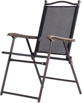 Giantex Set of 2 Patio Folding Chairs, Outdoor Patio Dining Chairs w/Armrest, Sling Back, Metal Frame - Photo 8
