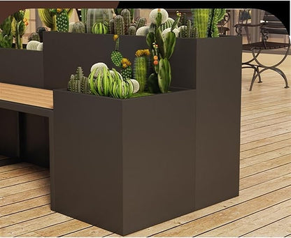 Outdoor Park Planter Bench Outdoor Patio Flower Box Seating Set Large Metal Black Garden Bench with Raised Planter Bench for Park, Yard, Porch, Lawn, Balcony, Backyard Park Flower Box Bench(Large)