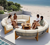 Quarte Outdoor Acacia Wood Round Sofa Set, Half-Moon Sectional Sets with Coffee Table, 6-Person Seating Group for Garden - Photo 2