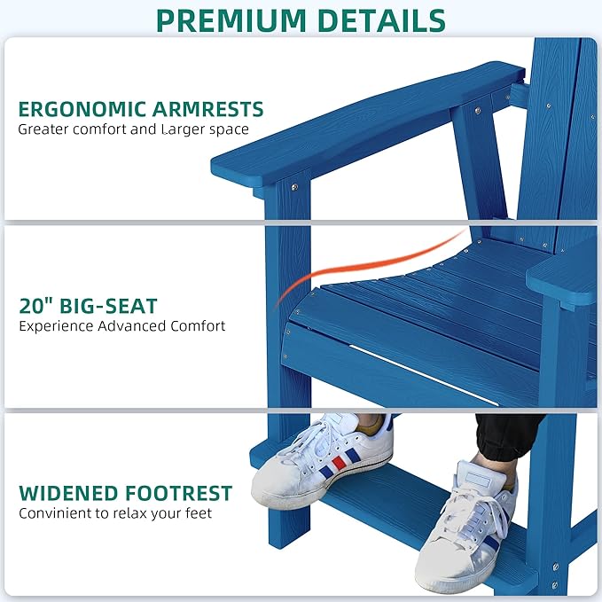 YITAHOME Tall Adirondack Chair, Poly Bar Height Balcony Seating, HIPS High Back Outdoor Chairs, Bar Stools Lifeguard Chair for Balcony Deck Pool Patio, Navy Blue