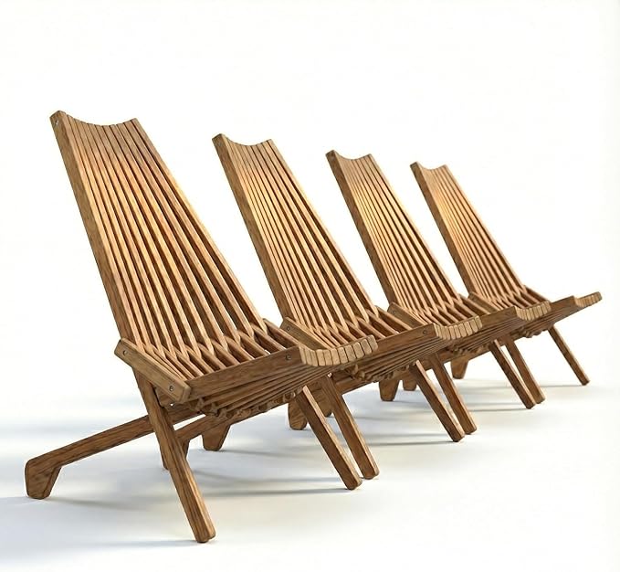 Folding Natural Wood Outdoor Chair, Stylish Low Profile Acacia Wood Lounge Chair for The Porch, Lawn, Garden or Outdoor Patio Furniture (1 Pack)