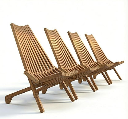 Folding Natural Wood Outdoor Chair, Stylish Low Profile Acacia Wood Lounge Chair for The Porch, Lawn, Garden or Outdoor Patio Furniture (1 Pack)
