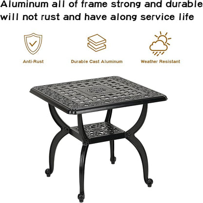JARDIN DE CENTENNIAL Cast Aluminum Outdoor Side Table,Anti-Rust Outdoor End Table,Patio Coffee Bistro Table for Indoor,Garden,Porch,Balcony(Square Black)