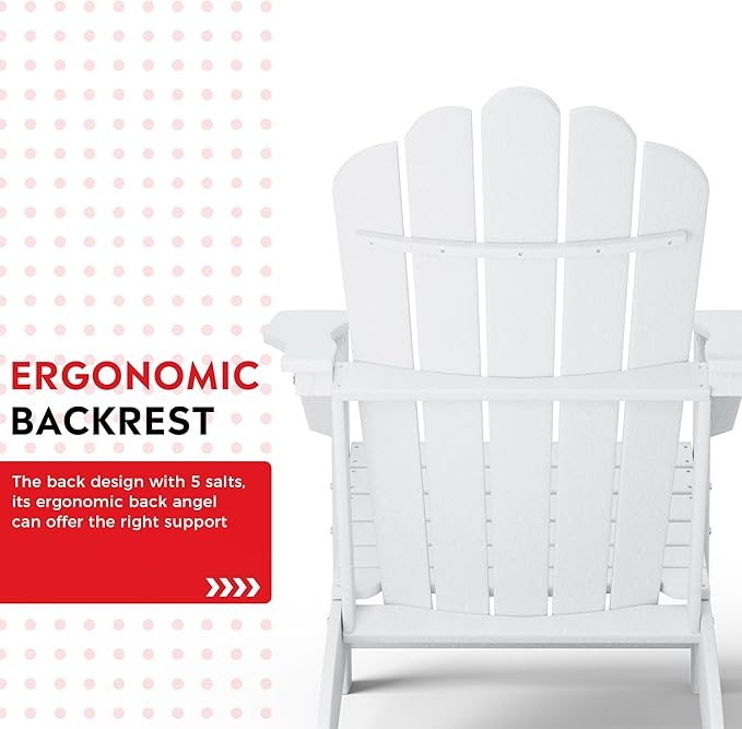 Costaelm Lakeview Outdoor Patio HDPE Adirondack Chair with Cup Holder and Table Set, White