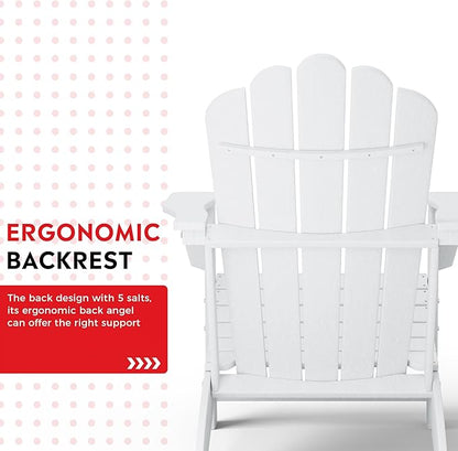 Costaelm Lakeview Outdoor Patio HDPE Adirondack Chairs with Cup Holders (Set of 8), White