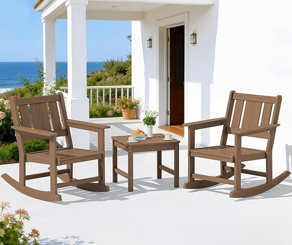 SERWALL Outdoor Rocking Chairs Set of 2 with Side Table, All-Weather HDPE 3 Piece Patio Furniture Set - Photo 1
