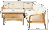 Merax 4-Pieces Outdoor Acacia Wood Patio Sectional Sofa Set, L Shape Couch with Coffee Table - Photo 2