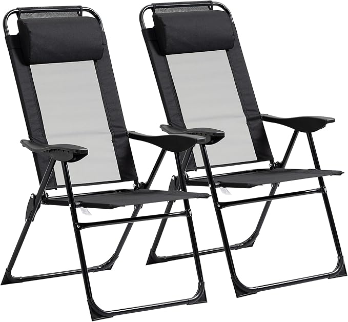 Outsunny Folding Patio Dining Chairs Set of 2, Outdoor Deck Chair with Adjustable Sling Back - Photo 1