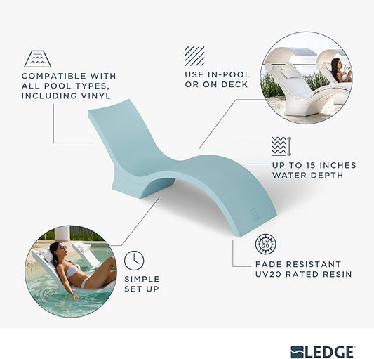Ledge Lounger - Signature Chaise Deep - Inside Pool & Sun Shelf Lounge Chair - Designed for Deep Shelves 10”-15” - Compatible with All Pool Types - Poolside & Sun Deck Tanning - Set of 2 - White