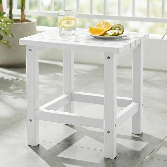 PASAMIC Adirondack Square Outdoor Side Table, HDPE Small Outdoor Table, Patio End Table for Patio, Pool, Backyard, Weather-Resistant (White)