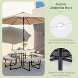 Round Picnic Table for Outdoors, 8 Person Outdoor Picnic Tables & Benches Set with Umbrella Hole - Photo 6