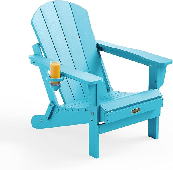 SERWALL Folding Adirondack Chair with Cup Holder Outdoor Adirondack Chairs Weather Resistant Patio Chair Fire Pit - Photo 1