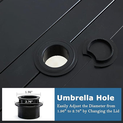 60" Round Patio Dining Table for 8, All-Weather Metal Patio Table with Umbrella Hole, Outdoor Round Dining Table for Lawn Garden Porch, Black