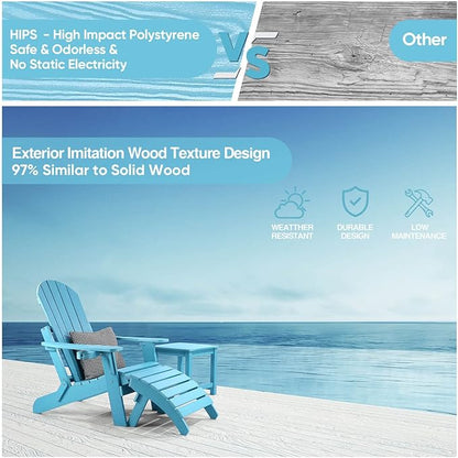 Adirondack Ottoman Set of 4, Plastic Folding Adirondack Footstool, All Weather Ottoman for Adirondack Chairs, Widely Used for Outdoor, Porch, Patio, Garden, Poolside, Fire Pits - Lake Blue