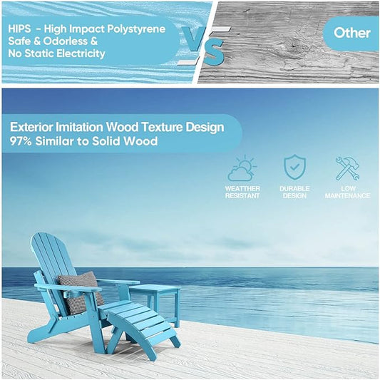 Adirondack Ottoman Set of 4, Plastic Folding Adirondack Footstool, All Weather Ottoman for Adirondack Chairs, Widely Used for Outdoor, Porch, Patio, Garden, Poolside, Fire Pits - Lake Blue