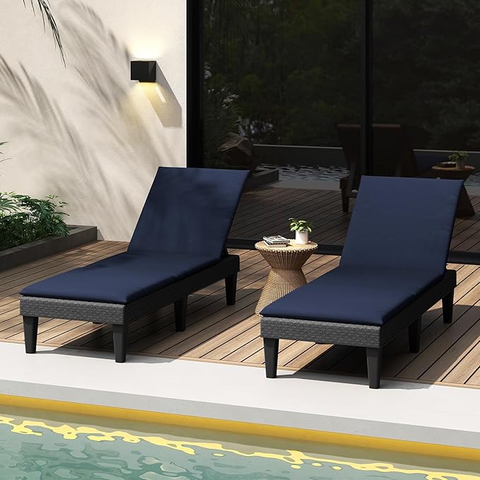 HAPPYGRILL Outdoor Chaise Lounge Chair Rattan Recliner Lounger with Removable Cushion & 3-Level Adjustable Backrest - Photo 2
