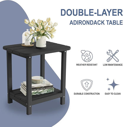 Sundale Outdoor 18" Small Side Table, Patio HDPE All Weather Small Adirondack End Table Water Resistant 2 Tier Rectangular Outside Table for Pool, Garden, Beach, Black