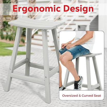 Costaelm All-Weather Bar Stools Set of 2, 24" Height Outdoor Bar Stools, Adirondack Poly Patio Bar Stool for Patio, Deck, Kitchen Counter and Garden, Sand