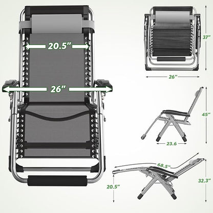 ZENPETIO 26In Zero Gravity Chair, Zero Gravity Recliner Lounge Chair for Indoor and Outdoor, Reclining Camping Chair for Lawn and Patio, Anti Gravity Chair w/Cushion, Cup Holder and Footrest, 440LBS