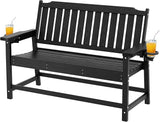 Outdoor Bench with Cup Holder All-Weather HDPE Fade Resistant Garden Bench 660 lbs Bearing 2-Seat Front Porch Furniture - Photo 1