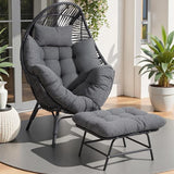 IRONCK Wicker Outdoor Egg Chair with Ottoman, Patio Lounge Chair with Footrest, Thickened Padded Cushion and Headrest - Photo 1