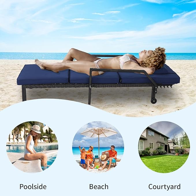 Patio Chaise Lounge – Adjustable Outdoor Lounge Chairs with Cushions & Headrest – All-Weather Rattan Reclining Lounge - Photo 5