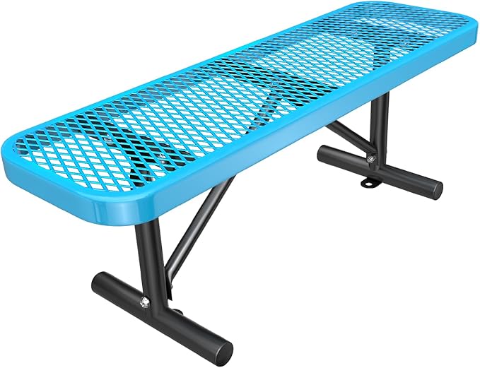 4FT/48INCH Heavy Duty Metal Garden Park Bench for Outside, Weatherproof Commercial Industrial Outdoor Garden Benches, Expanded Metal Mesh Bench for Shopping Malls, Lawn, Deck, Patio, Porch, Blue