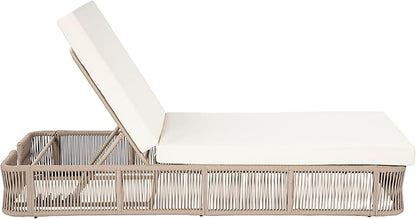 Merax 4-Pieces Outdoor Chaise Lounge Chair Set – Adjustable Woven Rope Sun Lounger with 5-Position Backrest (Frame Only) – Modern Patio Furniture for Pool, Beach & Garden, Beige