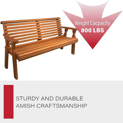 Amish Casual Heavy Duty 4 Foot Roll Back Outdoor Bench in Cedar Stain - Amish Made in The USA from Treated Pine for Outdoor Durability, 700 Lb Weight Capacity