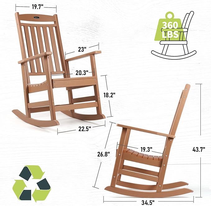 FUNBERRY Outdoor Rocking Chairs Set of 4, HDPE All Weather Poly Lumber Rocker, High Back Patio Rockers Easy Assembly