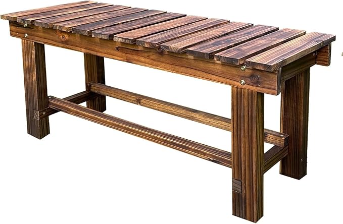 47.2'' Outdoor Garden Benches Weatherproof Patio Bench Two-Person Seat Backless Bench Wood Bench with Slatted High - Photo 9