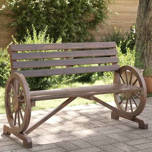 Garden Bench Burnt Wood Look, Solid Fir Wood 2-Seater, Durable Outdoor Patio Furniture for Balcony, 484 lbs Capacity Sectional Sofa