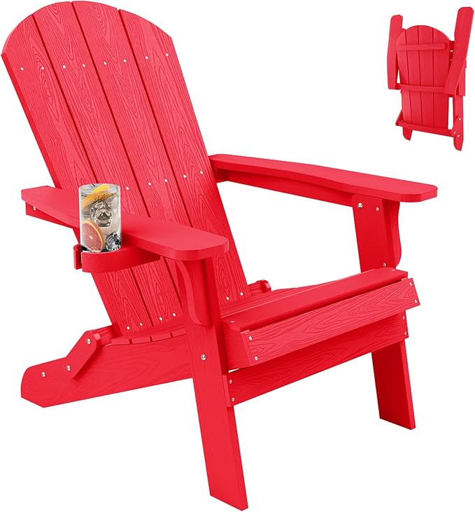 YEFU Adirondack Chair, Oversized Plastic Adirondack Chairs Folding Outdoor Chairs with Cup Holder - Photo 4