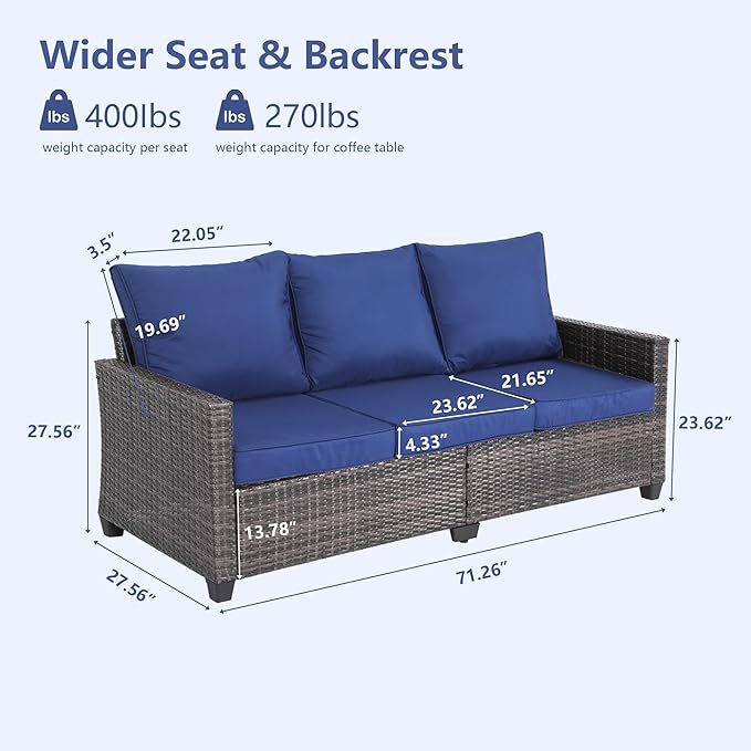 All Weather Patio Sofa, 3 Seat Outdoor Couch with High Back and Thick Cushions - Photo 2