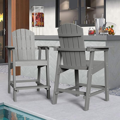 DWVO 25" Tall Adirondack Chair, Poly Bar Height Balcony Chairs, Weather-Durable Outdoor Barstool Lifeguard Chair for Deck Pool Patio and Porch, Gray