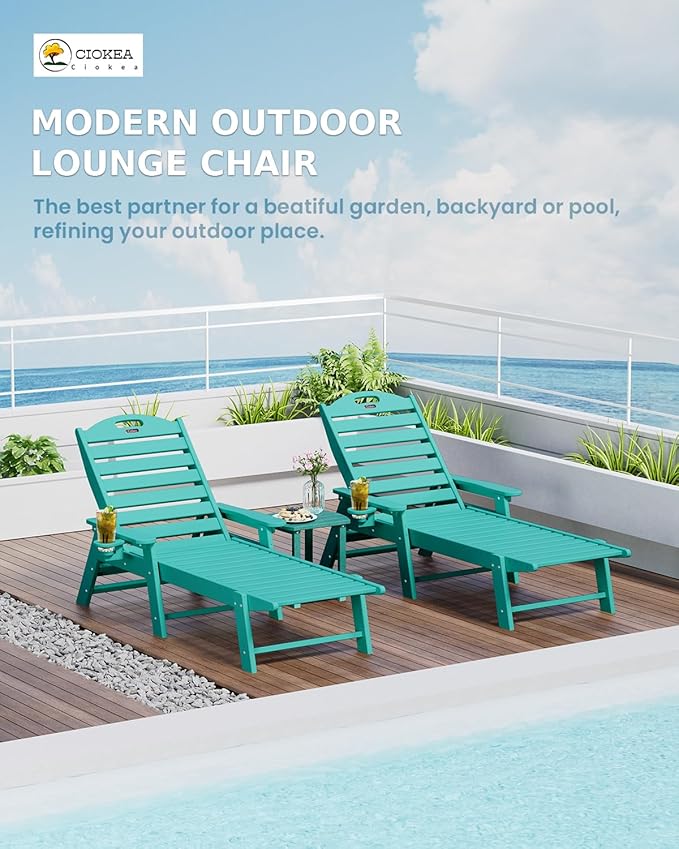 Chaise Lounge Outdoor with 6-Position, Oversized Patio Lounge Chairs with Cup Holder in HDPE - Photo 4