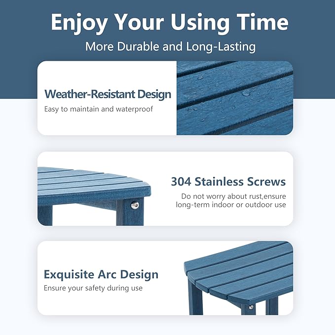 4 Chairs & 2 Tables Folding Adirondack Chair Set with Side Table – HDPE Weatherproof Outdoor Patio Chairs with - Photo 8