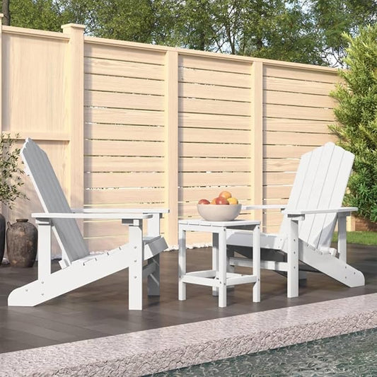 Adirondack Chairs and Table Set HDPE White Outdoor Patio Furniture for Garden Terrace with Weather-Resistant Low-Maintenance Design