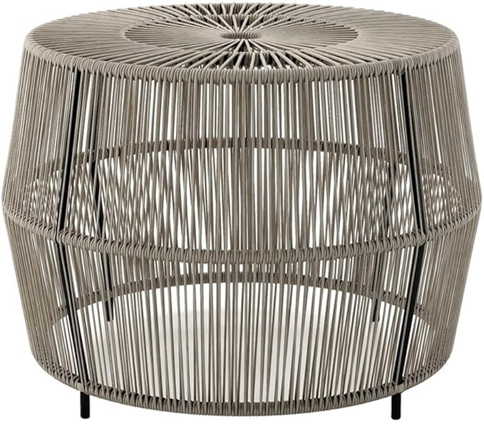 Round Outdoor Coffee Table, PE Wicker and Metal Frame, Weatherproof Gray Finish, 21.7 in Diameter - Photo 5