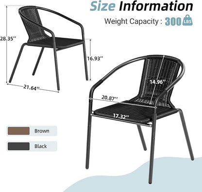 Amopatio Outdoor Dining Chairs Set of 6, Stackable Outdoor Patio Chairs, Rattan Patio Dining Chair, for Bistro, Deck, Yard, Porch, Restaurant, Black