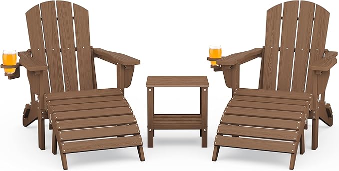 SERWALL 5-Piece Adirondack Chair and Ottoman and Table Set, Brown - Photo 1