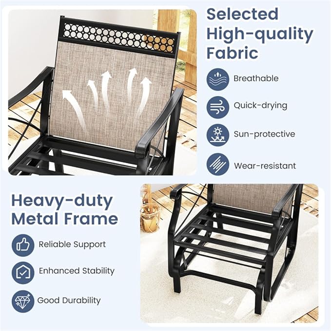 Black Metal Patio Glider Chair Outdoor Rocking Chair, Ergonomic Gliding Bench for Porch Garden Heavy Duty Lawn Furniture - Photo 6