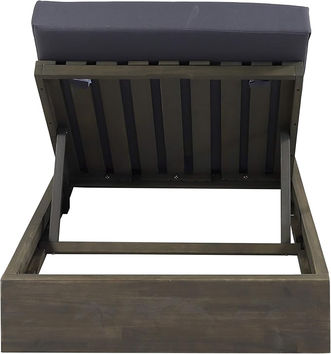 Abraham Outdoor Acacia Wood Chaise Lounge with Cushion (Set of 2), Gray and Dark Gray