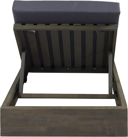 Abraham Outdoor Acacia Wood Chaise Lounge with Cushion (Set of 2), Gray and Dark Gray